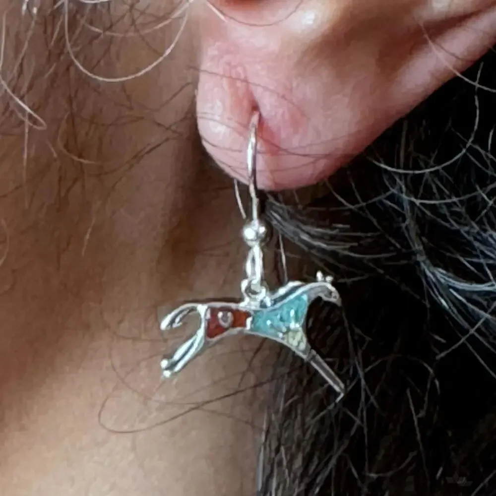 Carolyn Pollack Sterling Multistone Chip Inlay Horse Dangle Earrings For Women - Picture 6 of 10